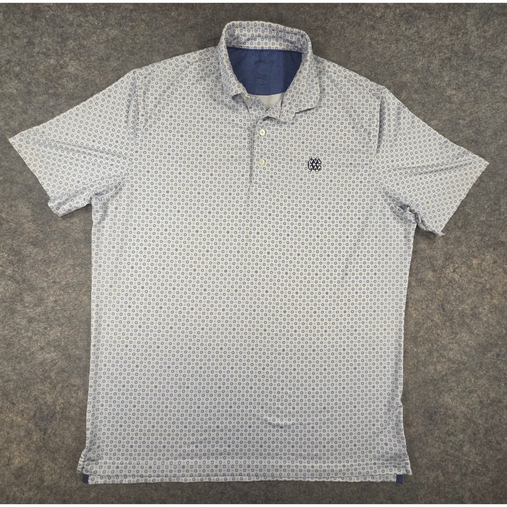 Johnnie-O Mens Large Blue Geometric Performance Polo Shirt CCC Columbus Club